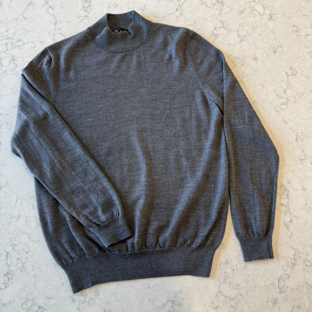 Jos A. Bank Traveler 100% Merino Mockneck Men's L Sweater Medium Charcoal Gray